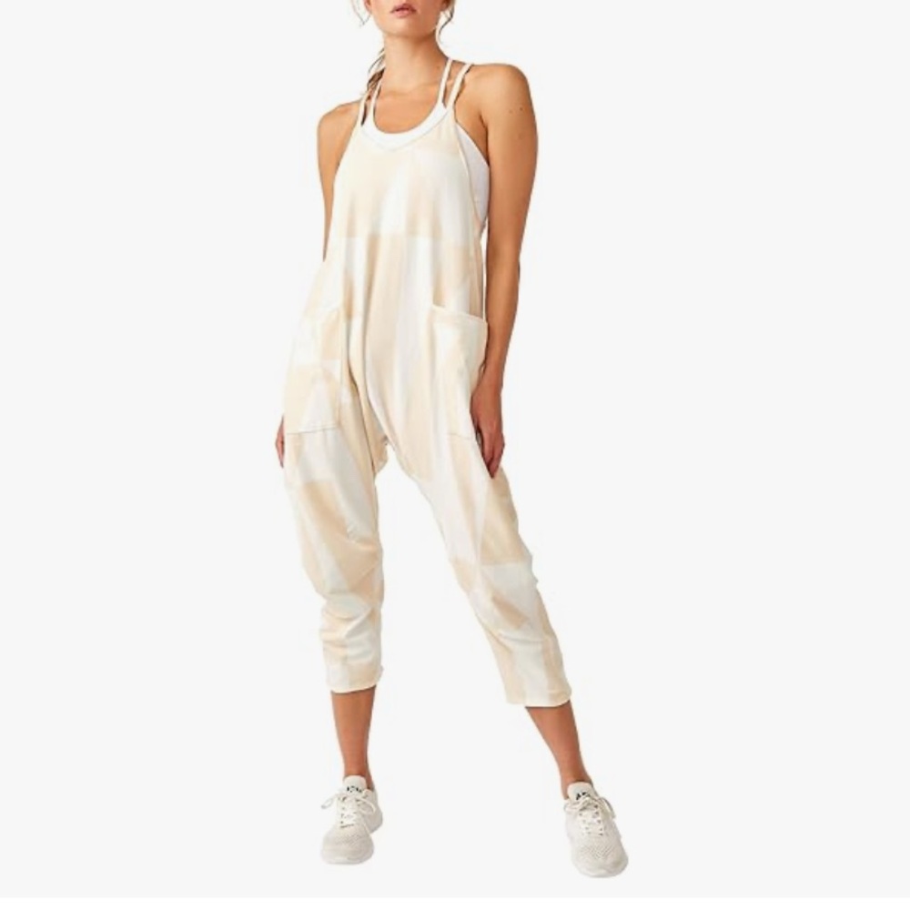 Free People Cream Tie-Dye Racerback Jumpsuit